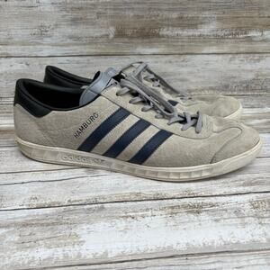 Adidas Originals Hamburg Shoes Sz 12 BB5298 Mid Gray Navy Suede 3 Stripe Running